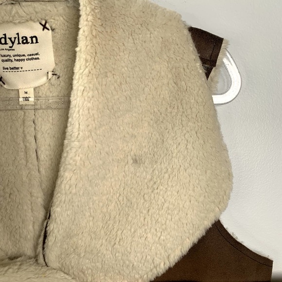 Dylan Los Angeles Faux Sherpa Suede Vest Open Front Brown M - Picture 9 of 9
